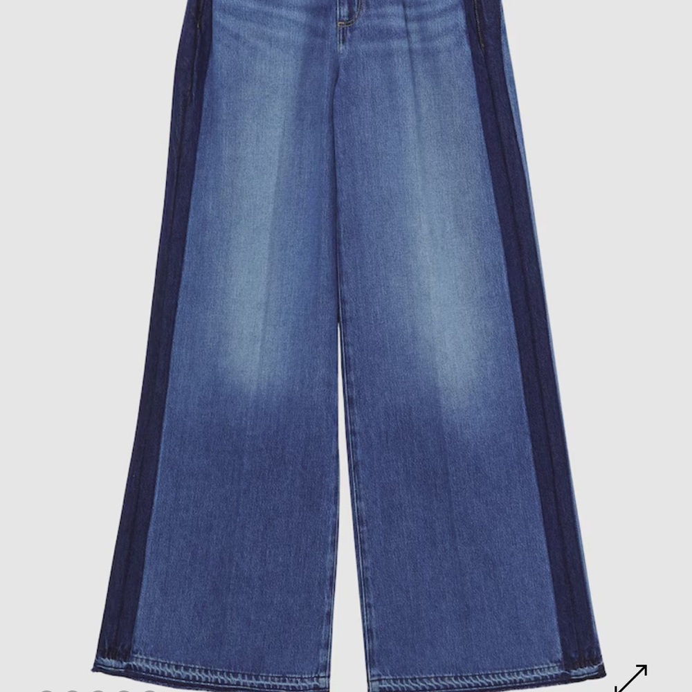 PAIGE Portia Wide-Leg Flare Jeans with Dark Blue Side Stripe - Blue - Picture 2 of 12